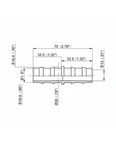 Unión de tubería recta Ø20 mm