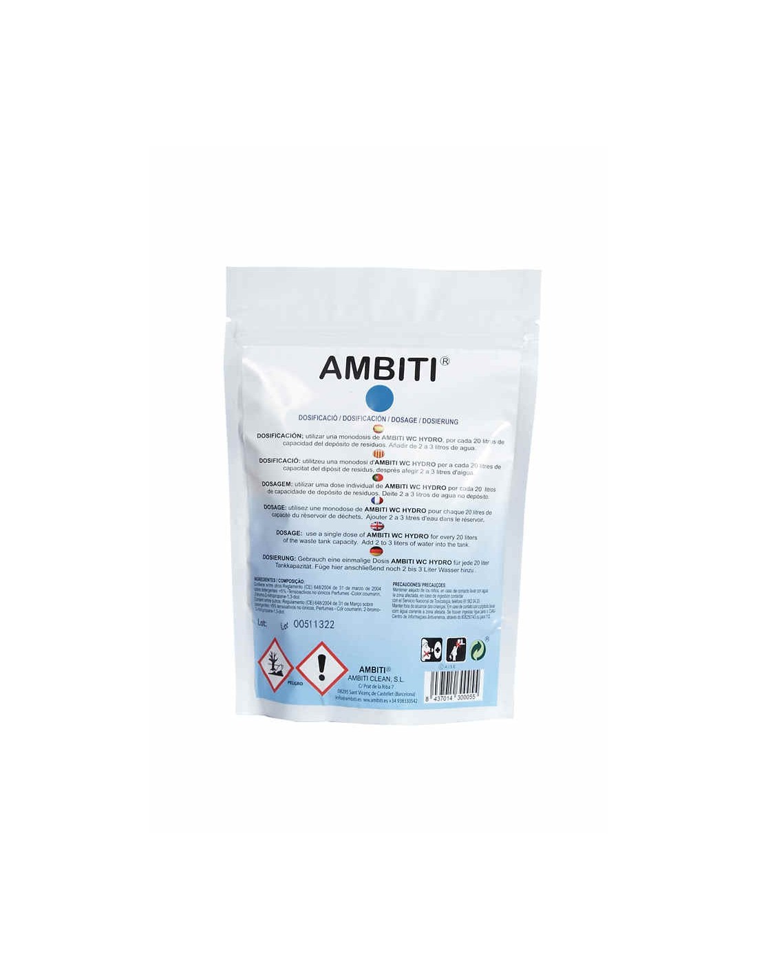 AMBITI- Blue, Eliminación Residuos, Autocaravanas y Caravanas, Inodoro, WC, Volumen 2 Litros