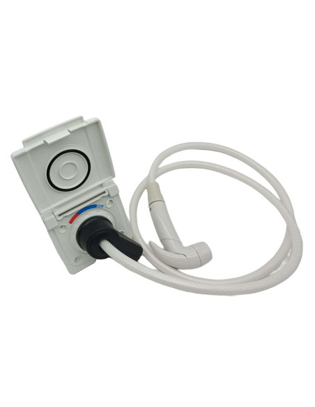 ducha exterior con mezclador en color blanco para furgoneta camper autocaravana