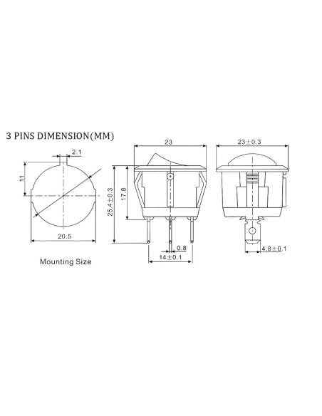 Interruptor redondo mini 3 posiciones