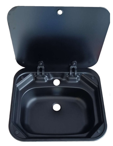 Fregadero negro con tapa de cristal 42 x 37 cm grifo interior